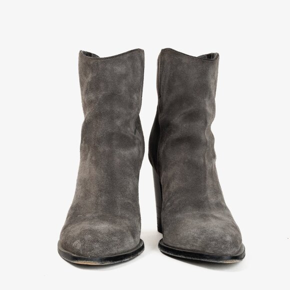 Vince Grey Nubuck Leather Block Heel Point Toe Boots - Picture 2 of 9